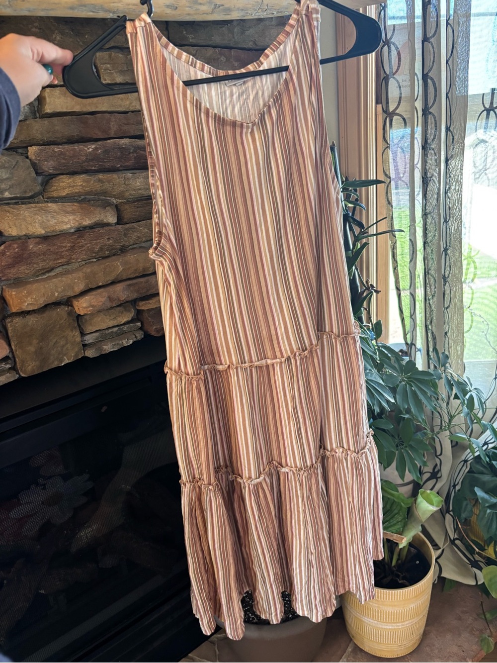 Lascana size 10 Sleeveless Tiered Striped Midi Dress - Pink Stripe